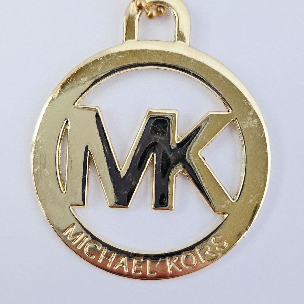 Michael Kors MK Logo Keychain Bag Purse Charm Gold Tone Metal w/ Ball Chain Fob - Picture 2 of 7